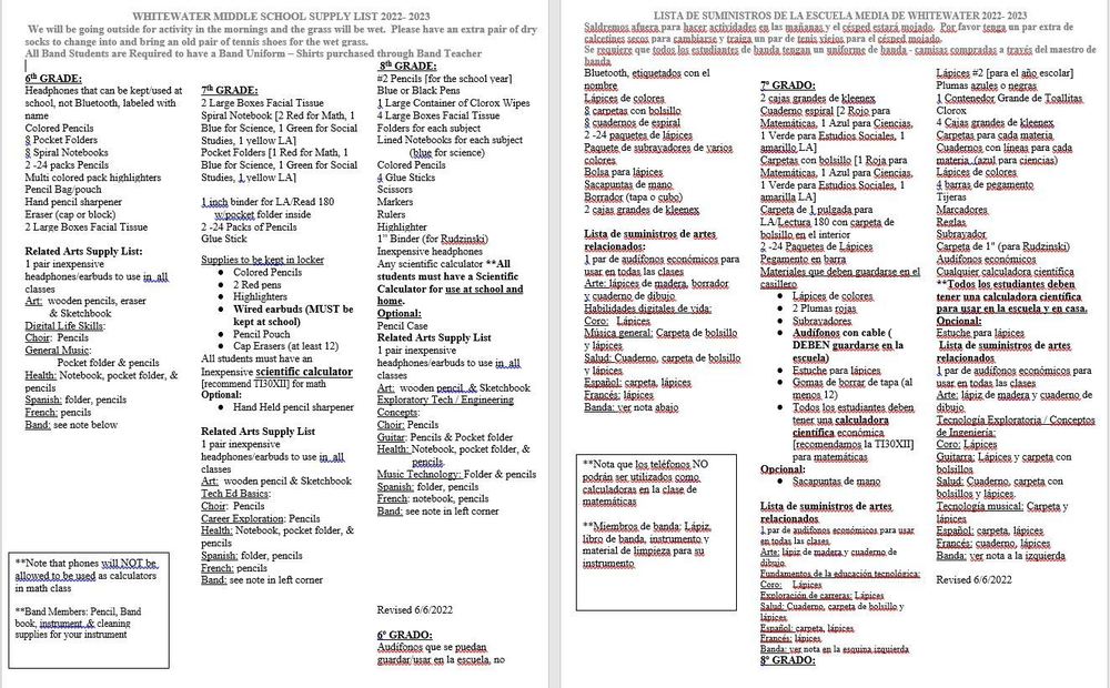 List of School supplies