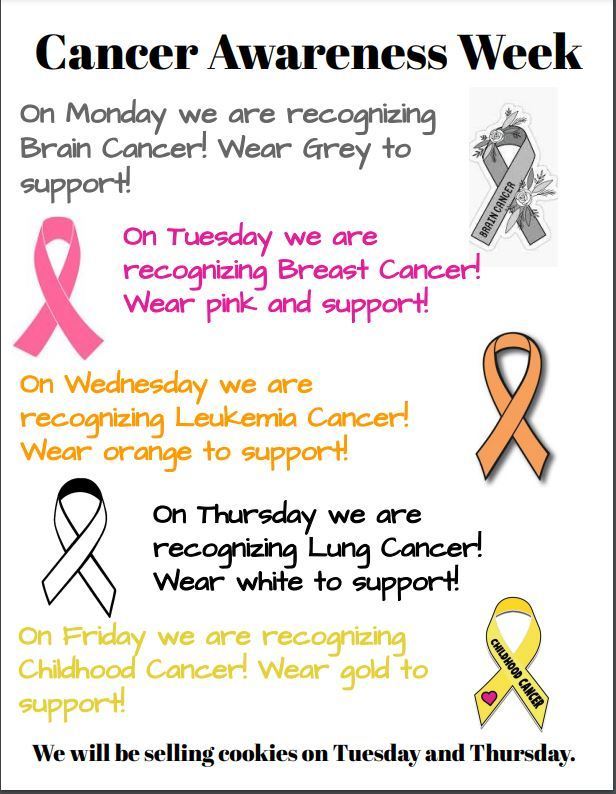 Cancer ribbons  for each day of the week