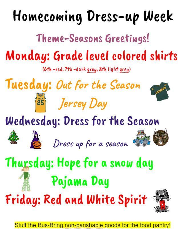 List of Dress up days for next week